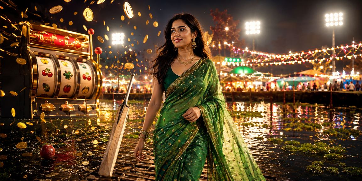 বাংলাদেশ ক্রিকেট বেটিং — শাড়ি পরিহিত মডেলের সাথে উৎসবমুখর পরিবেশ
